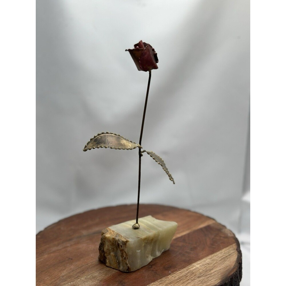 Brutalist Metal Single ROSE On  Raw Edge Stone Base